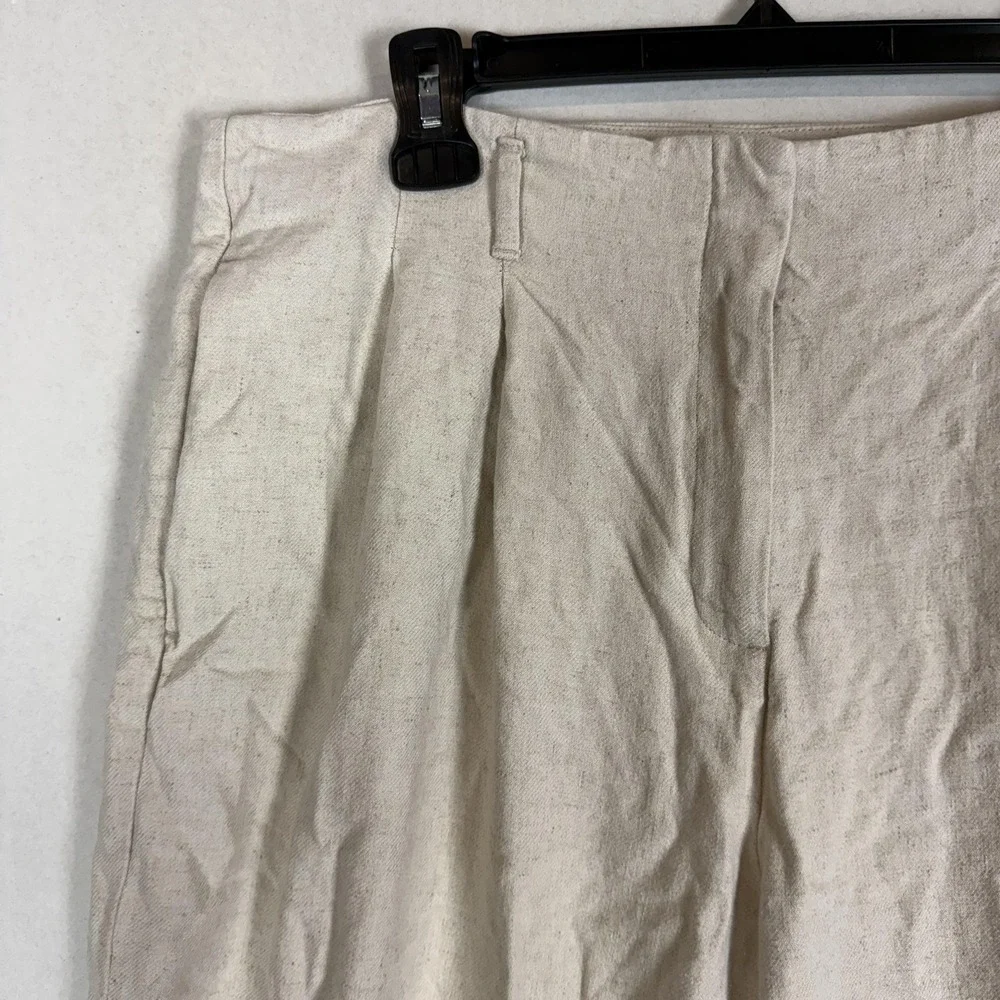 H&M Pants Womens 12 White Linen Blend Pleated Wide Leg Dress Twill Pockets